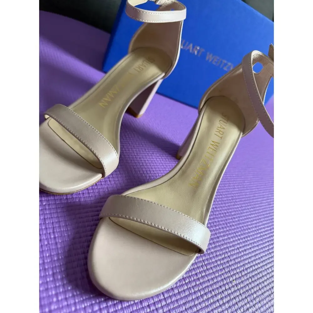 NIB Stuart Weitzman Nearlynude Sandals Dolce Nude Leather Size 5.5 AA Narrow